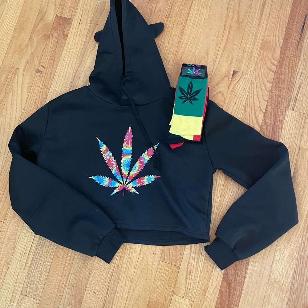 Ladies black crop top with ears and flower leaves also three new pair of…